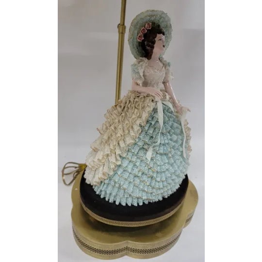 Early 20th Century Victorian Dresden Porcelain Lace Lady Boudoir Lamps - Pair For Sale - Image 4 of 11