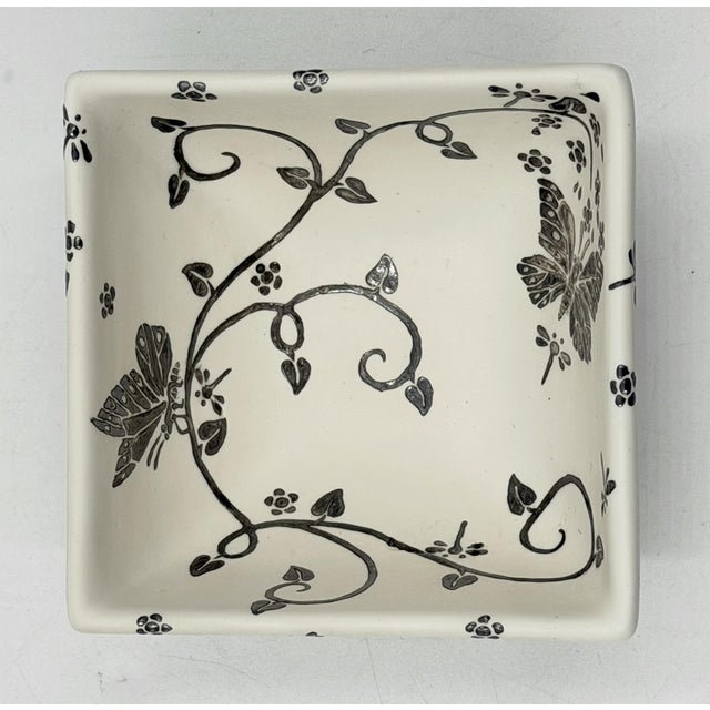 Cream 1980s Emilia Castillo Butterfly Porcelain & Pure Silver Square Bowl, Taxco Mexico For Sale - Image 8 of 18