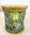 Tobacco jar or blue and green pencil jar in slip signed Frie Onnaing, circa 1890. The two handles are elephant heads,...
