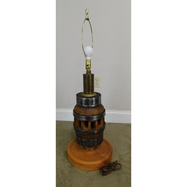 Heavy Wood and Steel Vintage Barrel Table Lamps - a Pair For Sale - Image 9 of 13