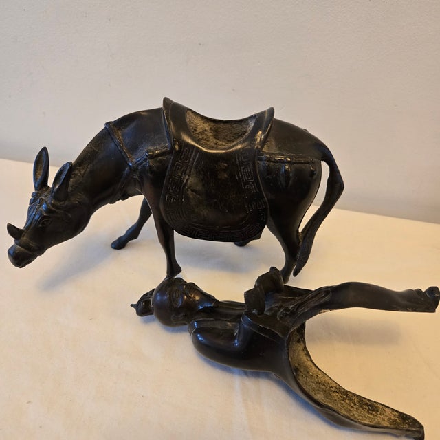 Metal Antique Bronze Scholar on Horse Incense Burner 1800 Ad With Original Bill of Sale From Yamanaka & Co LTD Kyoto For Sale - Image 7 of 17