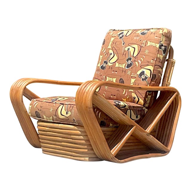 Vintage Mid-Century Modern Six Strand Bent Rattan Lounge Chair After Frankl For Sale