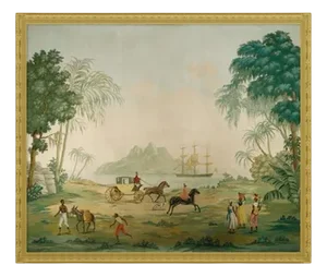 Panoramic Wallpaper Panel with Exotic Scene in the style of Zuber, 1810