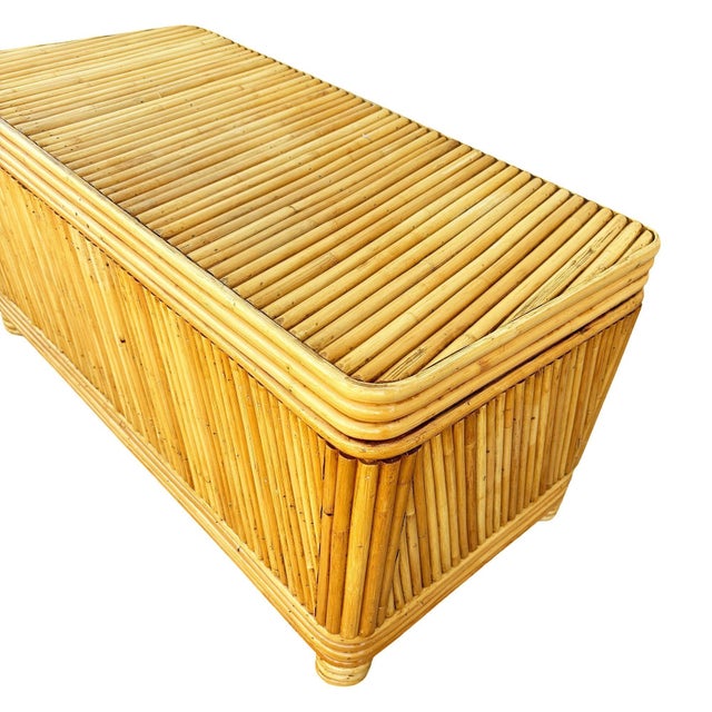 Restored Mid-Century Split Reed Rattan & Pine Trunk W/ Brass Paktong Latch For Sale - Image 10 of 13