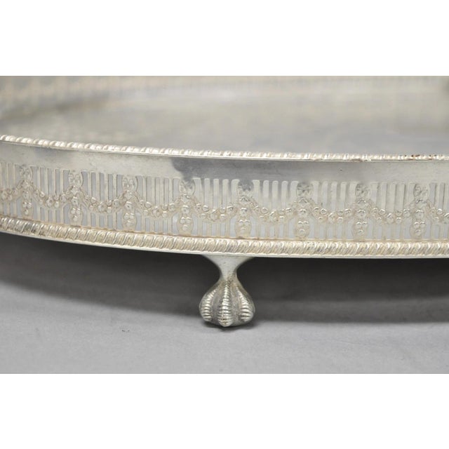 Vintage Viners of Sheffield Edwardian Silver Plated Raised Gallery Oval Tray For Sale - Image 10 of 15