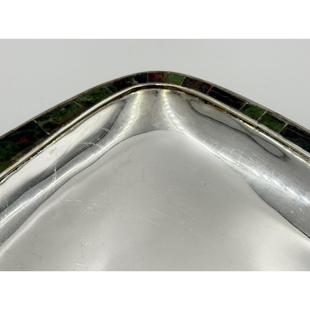 Mid 20th Century Los Castillo Taxco Azurite & Lapis Inlaid Silver Plated Tray, Mexican Modernist For Sale - Image 13 of 18