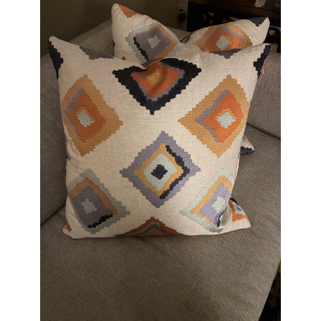 Isabeau Purple & Orange Handmade Linen Pillows - A Pair.- Boho Chic. Luxury Linen, Designer Pillows For Sale - Image 4 of 7