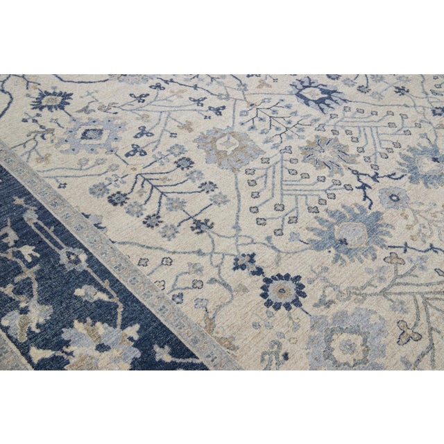 Beige Beige Apadana's Artisan Collection Handmade Floral Pattern Wool Rug For Sale - Image 8 of 10