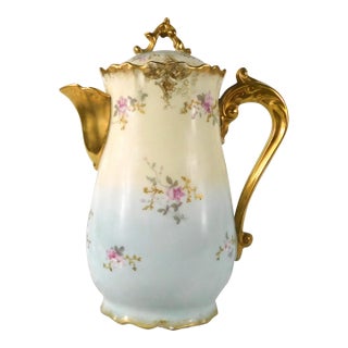 Late 18th Century Traditional Lewis Straus and Sons Limoges Cream and Blue Chocolate Pot For Sale