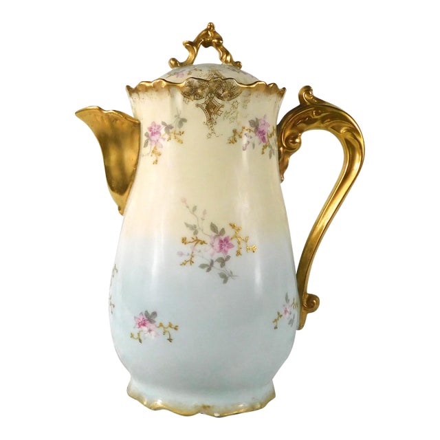 Late 18th Century Traditional Lewis Straus and Sons Limoges Cream and Blue Chocolate Pot For Sale