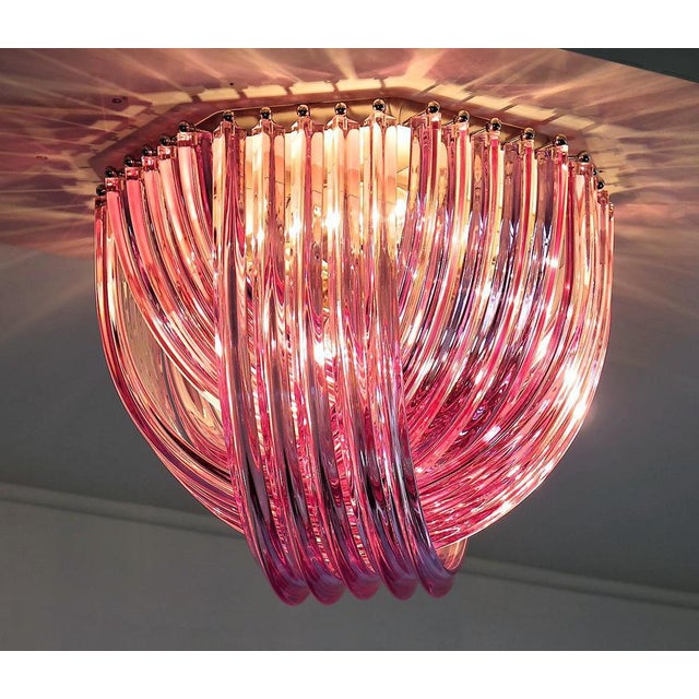 Murano Ceiling Linght Chandeliers with Pink Triedri Murano Glasses, 1995, Set of 2 For Sale - Image 9 of 14
