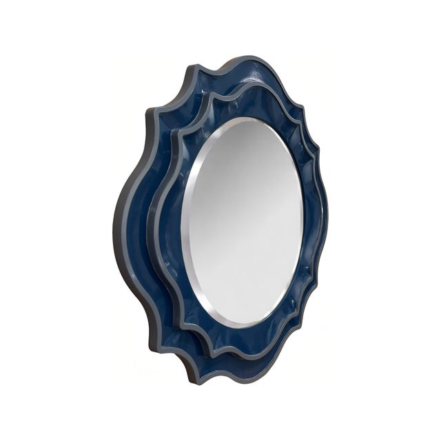 2020s Ethan Round Scalloped Mirror Navy For Sale - Image 5 of 11