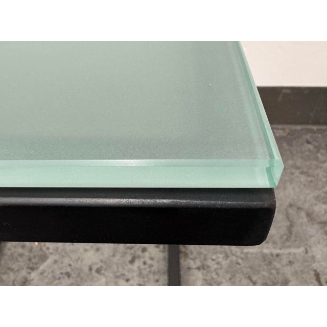 Black Room & Board Parsons C-Shape Seafoam Glass Table For Sale - Image 8 of 12