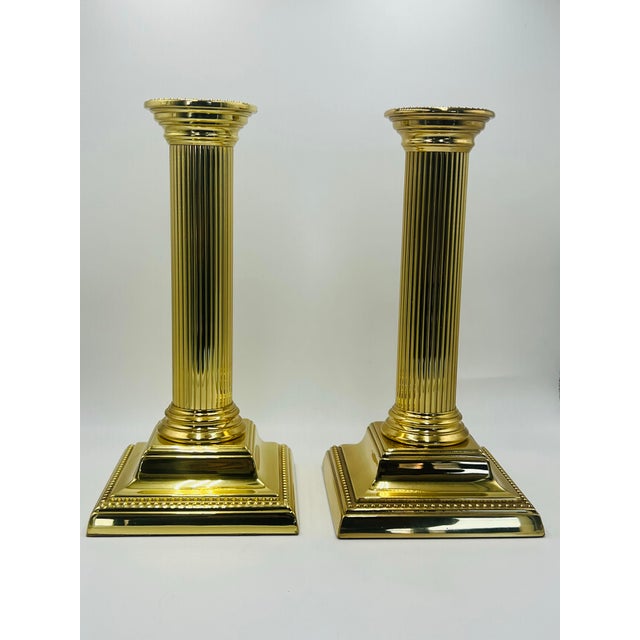1990s Baldwin Brass Pillar Candlesticks - a Pair For Sale - Image 5 of 6