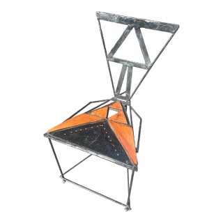 Postmodern Iron and Wood Chair For Sale