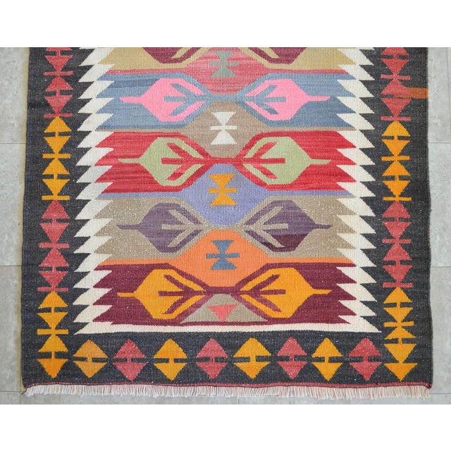 3x5 Ft Vintage Turkish Kilim Rug, Village Flat Weave, Natural Dyes, Multicolor Area Rug For Sale - Image 9 of 17