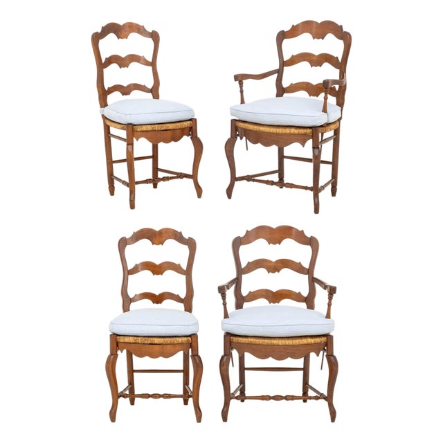 French Provincial Style Walnut Dining Chairs, 4 For Sale