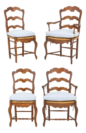 French Provincial Style Walnut Dining Chairs, 4