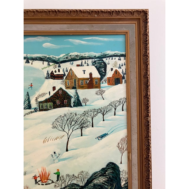 Large Vintage Winter Folk Painting by Stan Well For Sale - Image 12 of 13