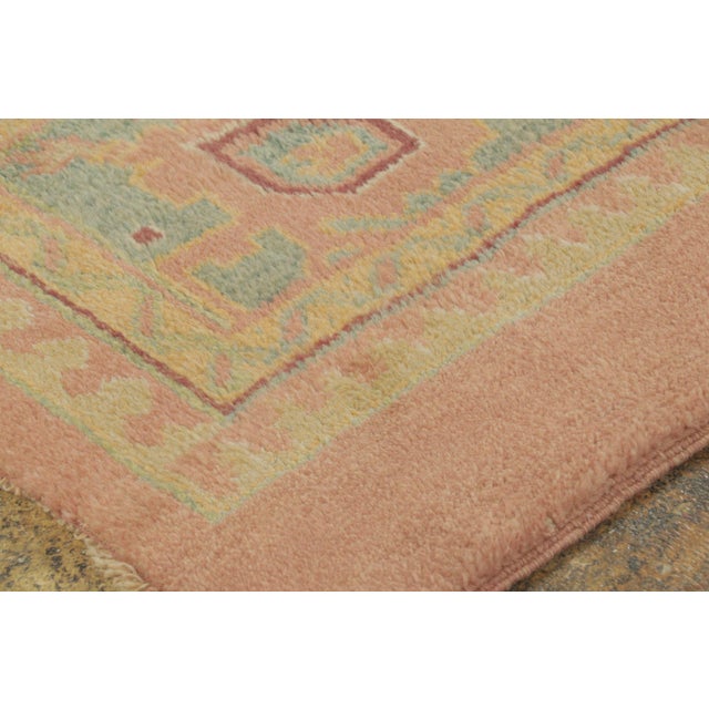 Antique Turkish Oushak Runner in Blue & Peach With Floral Geometry - Rug & Kilim For Sale In New York - Image 6 of 6