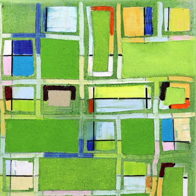 Contemporary Little Pattern Green - Original Green Abstract Oil Painting on Canvas Textural Geometric Artwork by Petra Rös-Nickel For Sale - Image 3 of 9