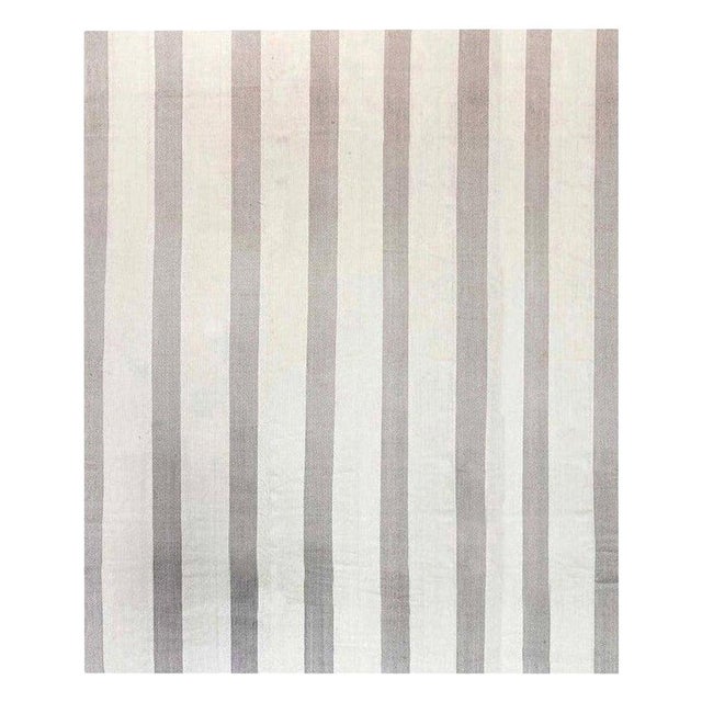 Oversized Modern Striped Beige and Grey Flat-Weave Rug by Doris Leslie Blau For Sale