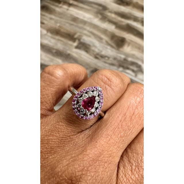 Metal Roshe Jewels Ruby Ring With Pink Sapphire and Diamond White Gold Engagement Ring, Size 7 For Sale - Image 7 of 9