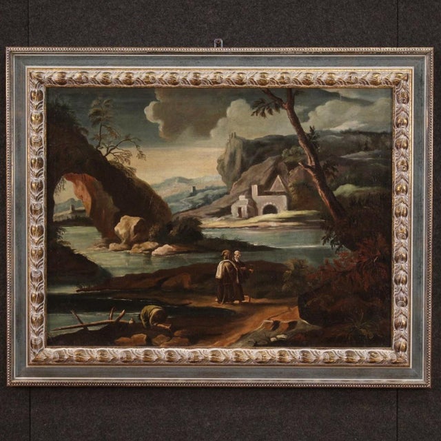 Italian Artist, Landscape with Characters, 1750, Oil on Canvas For Sale - Image 16 of 16