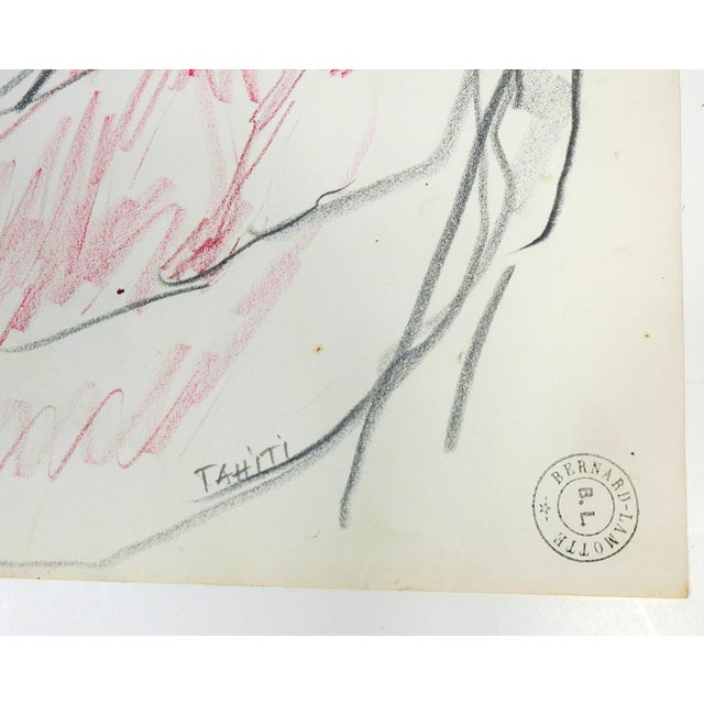 Early 20th century color drawing on sketchbook paper portrait of Tahitian woman by Bernard Lamotte (1903 – 1983)...