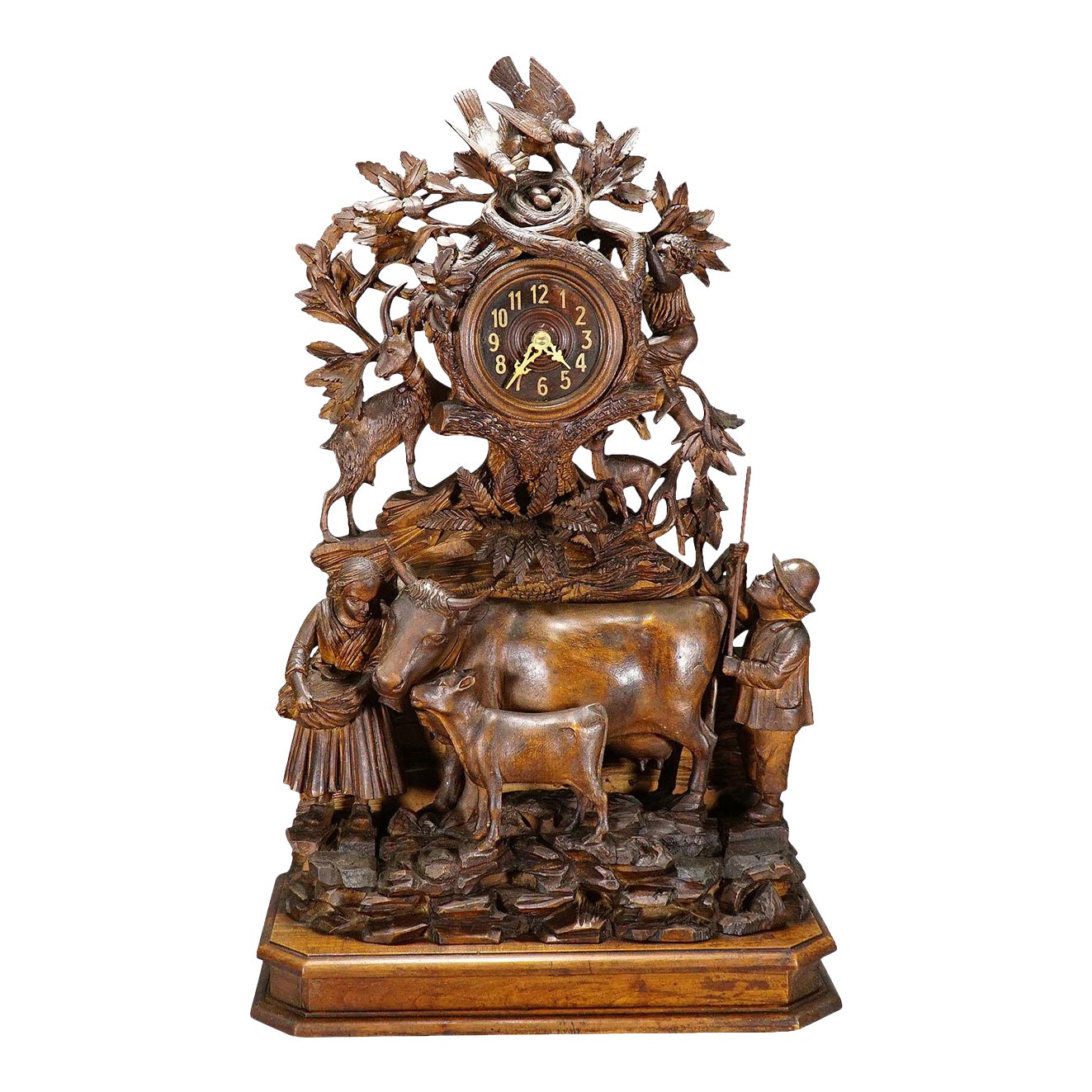 Antique Mantel Clock With Herdsman Family, Goats and Cattle | Chairish