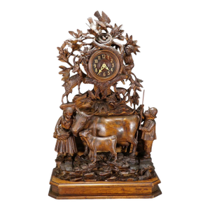 Antique Mantel Clock With Herdsman Family, Goats and Cattle