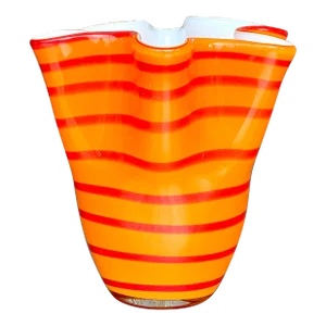 Vintage Boho Blown Glass Striped Vase