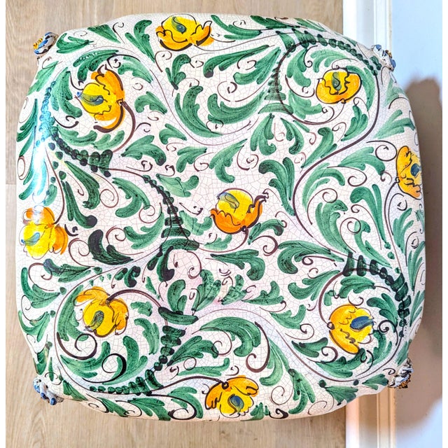 Hollywood Regency 1970s Italian Majolica Stacked Pillows Garden Stool or Ottoman - Trompe l'Oeil Style For Sale - Image 3 of 16