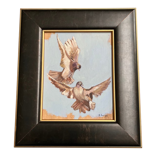Contemporary Original Stephen Heigh Pigeons in “Flight” Framed For Sale