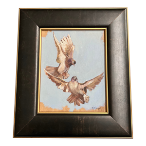 Contemporary Original Stephen Heigh Pigeons in “Flight” Framed