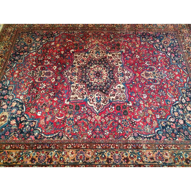 1900 - 1909 Vintage Persian Khorassan Rug, Hand-Knotted Wool, Floral Pattern, Crimson & Camel, 9x12 For Sale - Image 5 of 14