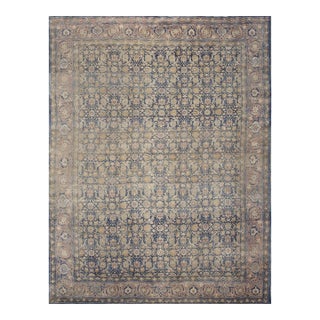 1920s Blue Room Size Herati Pattern Antique Moud Khorasan Knotted Wool Area Rug For Sale