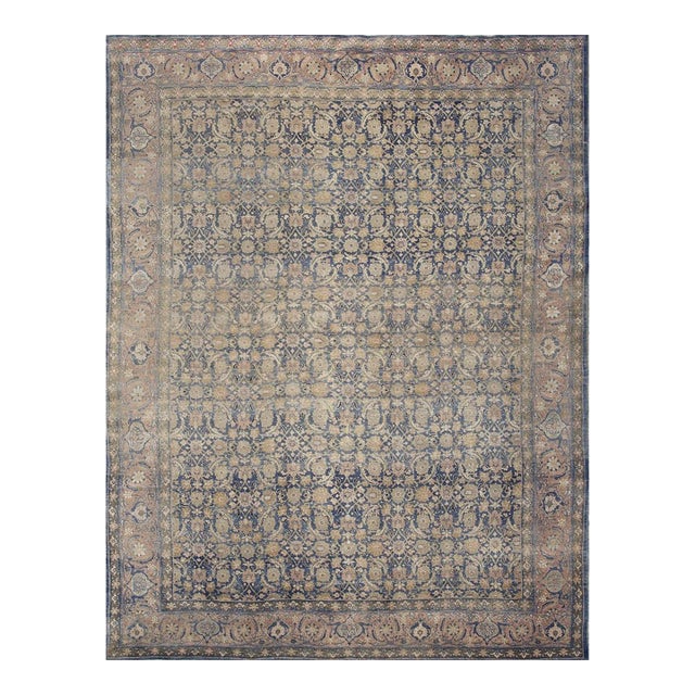 1920s Blue Room Size Herati Pattern Antique Moud Khorasan Knotted Wool Area Rug For Sale