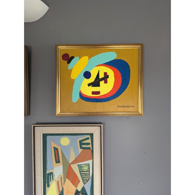 Mid-Century Modern 'Orbiting Forms' Vintage Original Geometric Abstract Oil Painting, Framed For Sale - Image 4 of 10