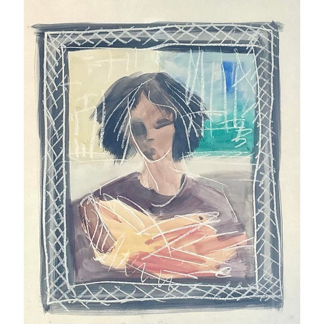 Late 20th Century Vintage Mixed Media Portrait on Paper For Sale - Image 5 of 12