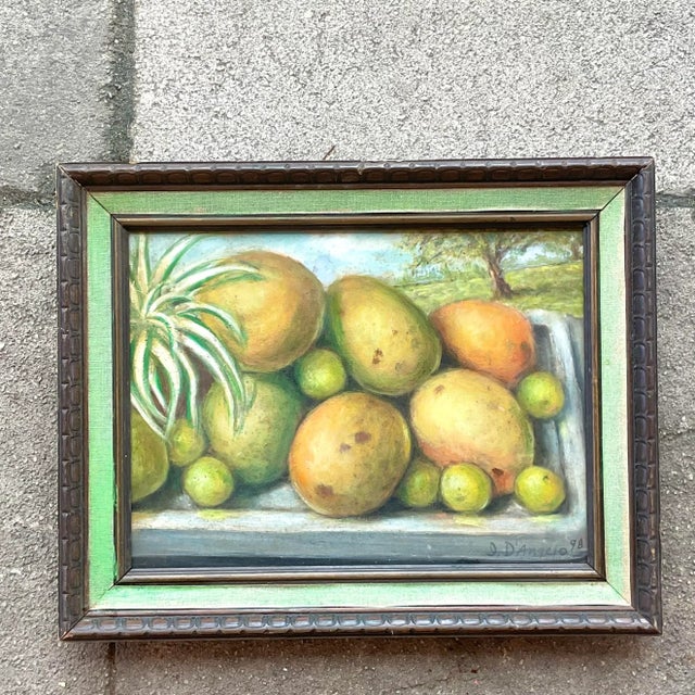 Vintage Coastal Mango Still Life Oil on Canvas Painting For Sale - Image 4 of 7