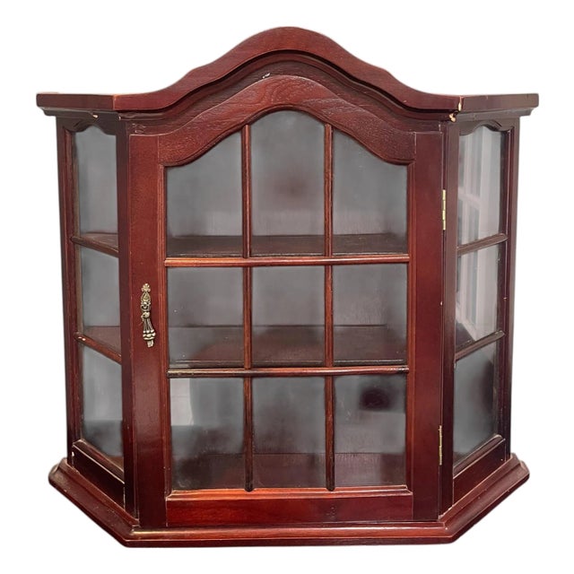 Vintage Wood Wall Mounted Curio Display Cabinet For Sale