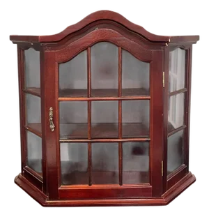 Vintage Wood Wall Mounted Curio Display Cabinet