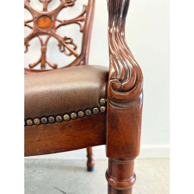 Pair of Theodore Alexander Regency Style Mahogany Armchairs With Leather Seats For Sale - Image 13 of 16