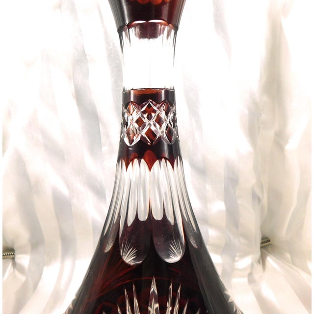 Traditional 1940s Red Cut to Clear Decanter For Sale - Image 3 of 7