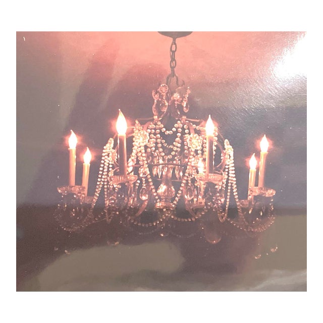 Vintage Handcrafted Crystal and Gilt Metal Six Light Chandelier For Sale