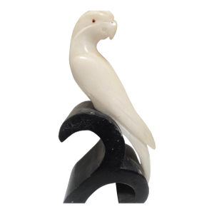 Vintage Italian Alabaster Parrot on Marble Perch