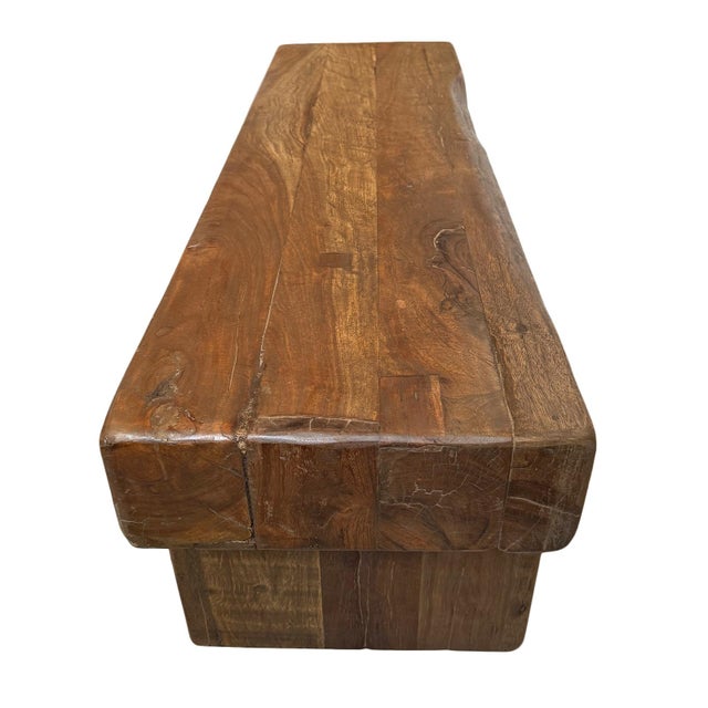 Late 20th Century Vintage Thick Solid Wood Bench For Sale - Image 5 of 7