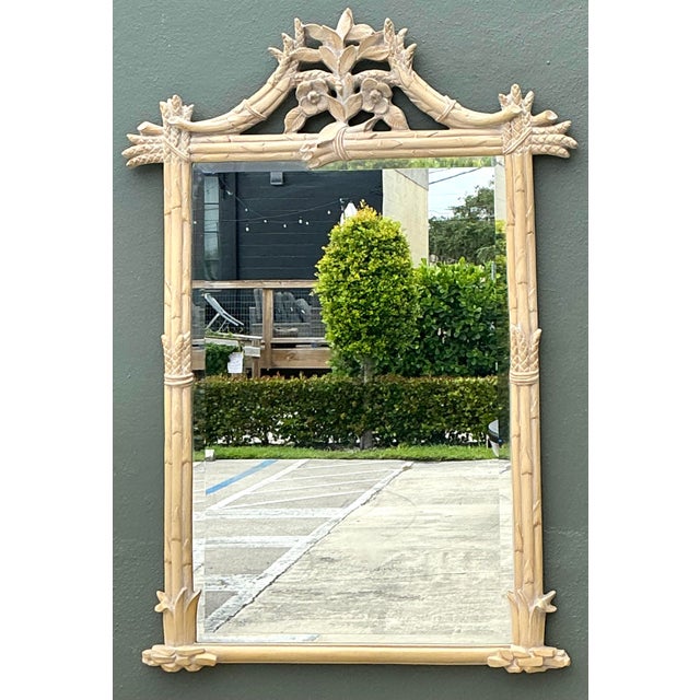 Hollywood Regency Vintage Faux Bamboo Floral Mirror For Sale - Image 3 of 12