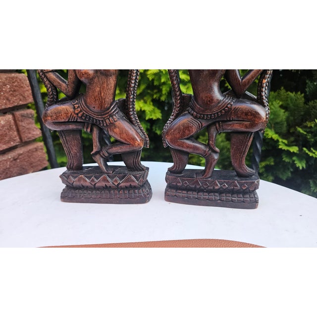 Nude Wooden Apsara Dancer Figurine, Cambodia, 1980s, Set of 2 For Sale - Image 6 of 10